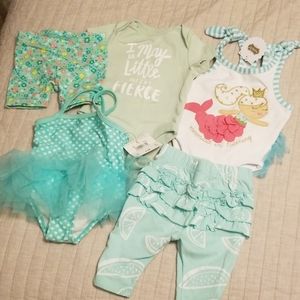 Baby Girl 0-3 Aqua/Seafoam Bundle includes 2 Swim